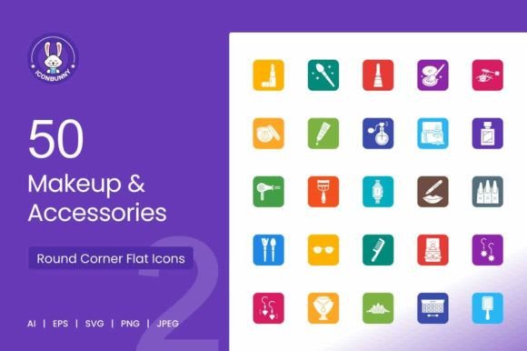 50 Makeup Accessories Filled Icons