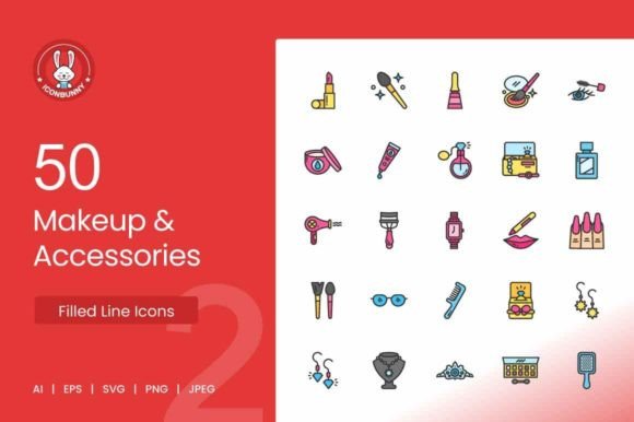 50 Makeup Accessories Filled Line Icons for Every Use