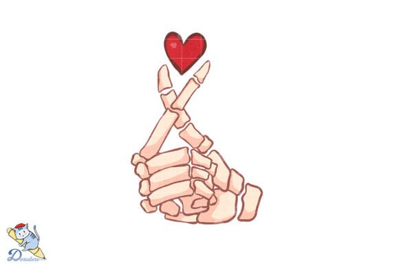 Skeleton Heart Valentine Retro Art